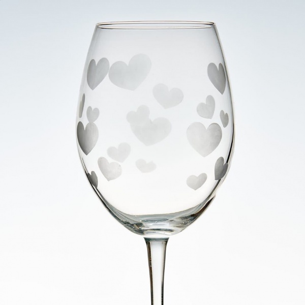 Etched 'Hearts' Large Glass - Personalisation available